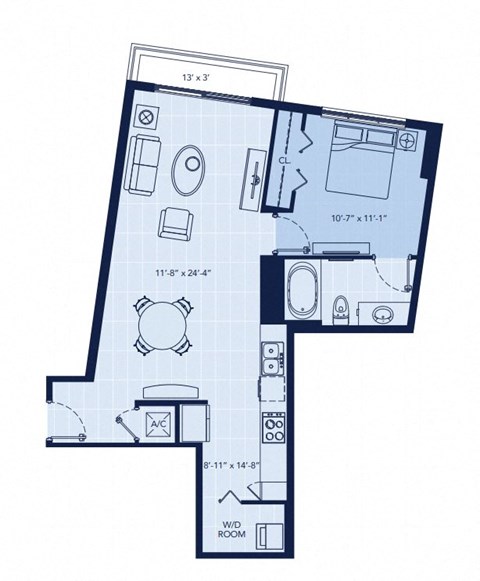 a floor plan of a small apartment at Regatta at New River, Fort Lauderdale, 33301